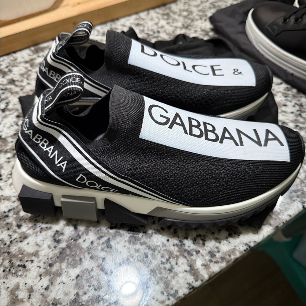 Dolce & Gabbana Black and White Slip-On Sneakers
